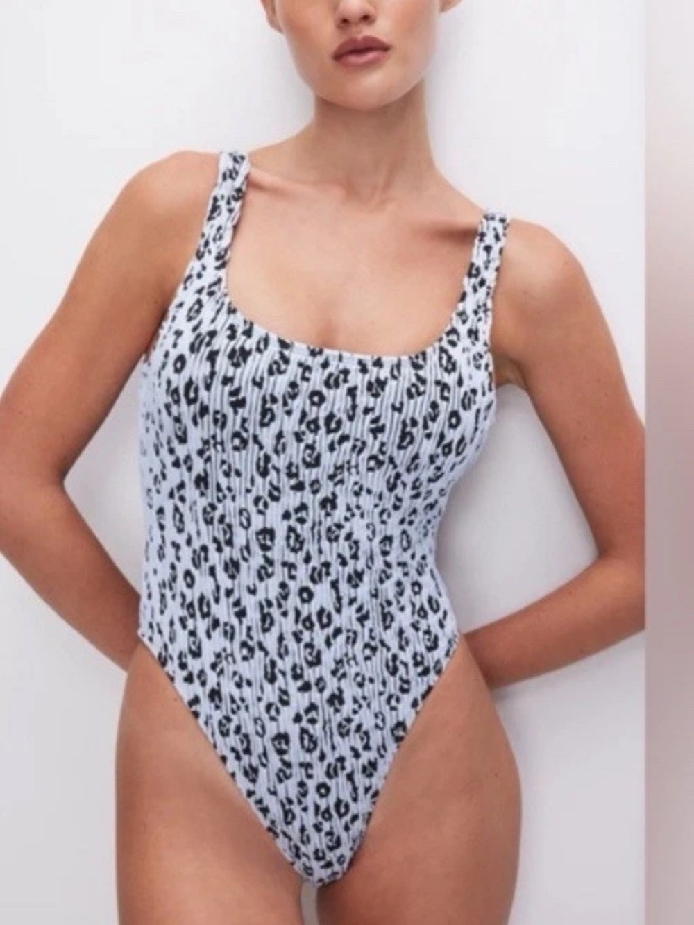 Good American Always Fits Modern Tank One Piece Swimsuit “Glass Leopard”